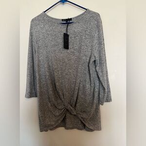Gibson Gray Tie Front Long Sleeve Blouse